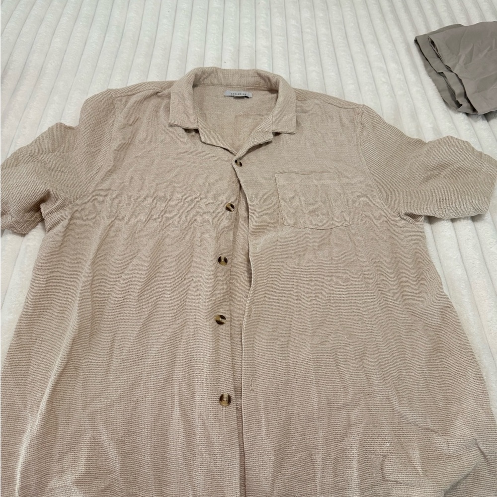 Men's Beige Button-Up Shirt
